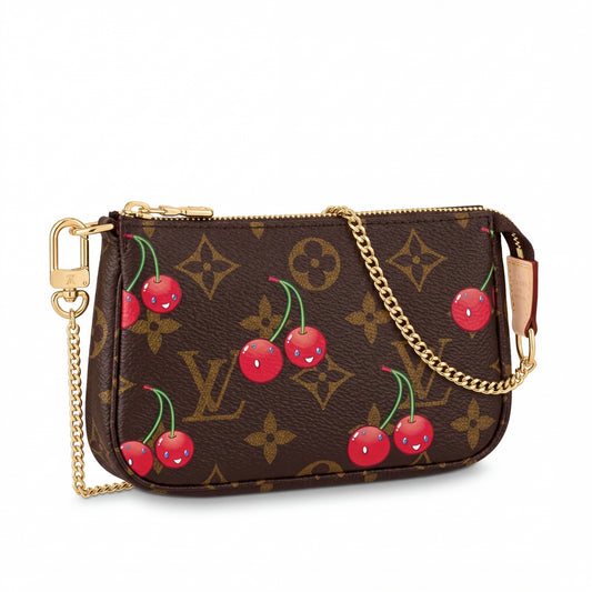 Personalized Wallet LV Cherry Pattern Brown Custom Wallet