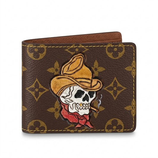 Personalized Wallet LV Cowboy Skull Brown Custom Wallet