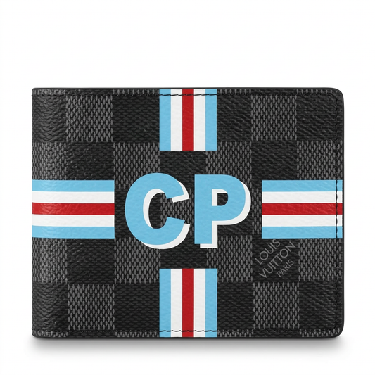 Personalized Wallet LV CP Initials Striped Black Custom Wallet