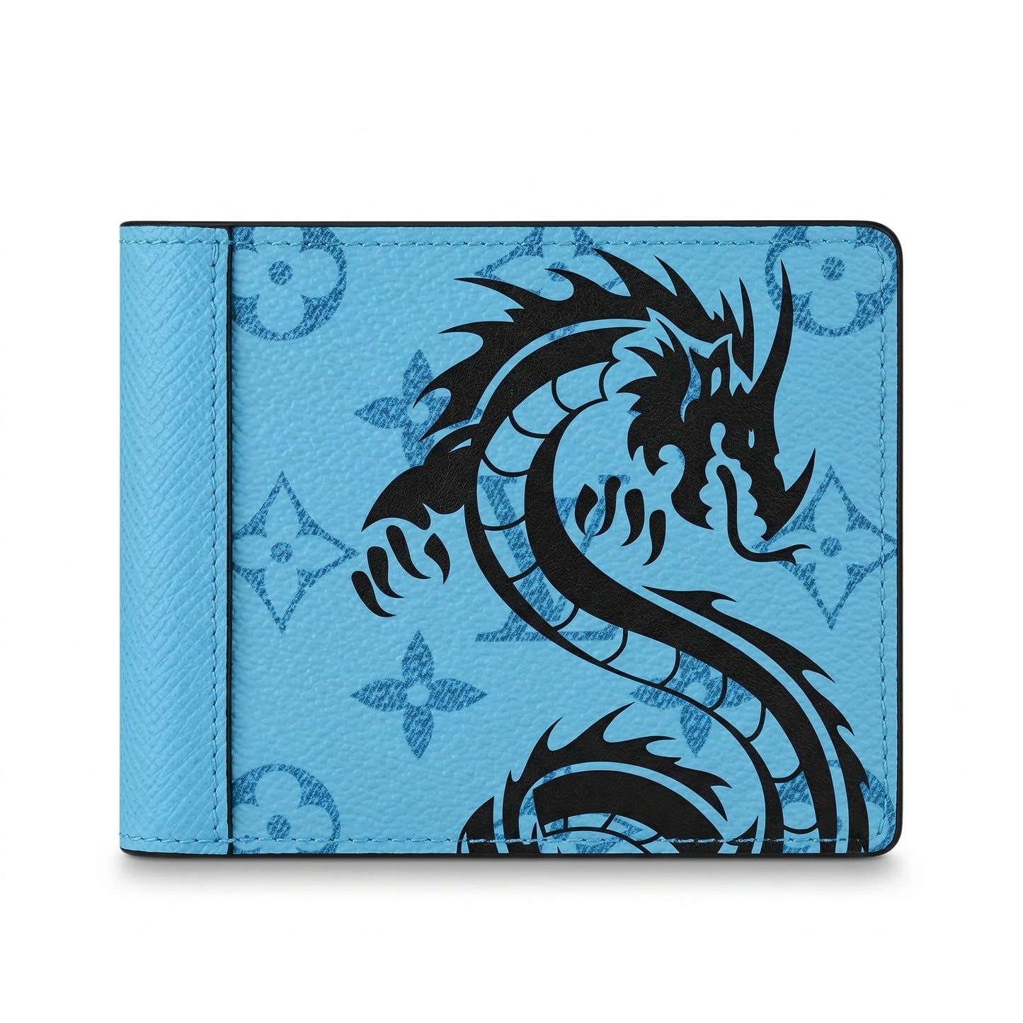 Personalized Wallet LV Dragon Pattern Light Blue Custom Wallet