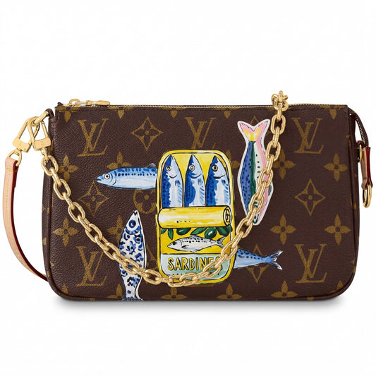 Personalized Wallet LV Fish And Sardine Can Pattern Brown Custom Wallet