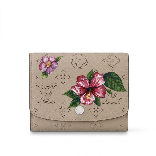 Personalized Wallet LV Flower Pattern Beige Custom Wallet
