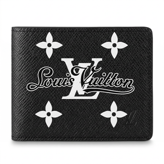 Personalized Wallet LV Four Petal Flower Black Custom Wallet