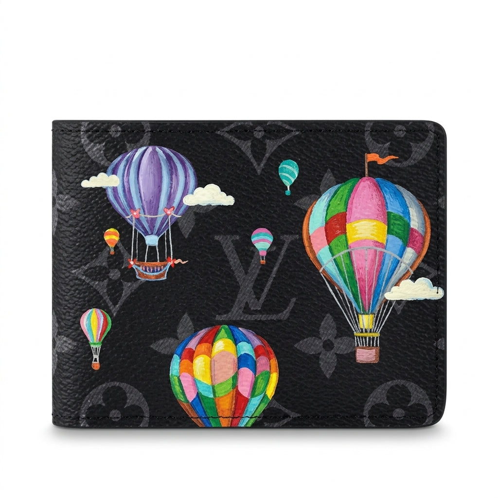 Personalized Wallet LV Hot Air Balloons Black Custom Wallet