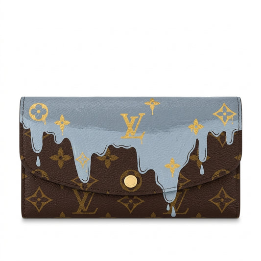 Personalized Wallet LV Melting Drip Pattern Brown And Blue Custom Wallet
