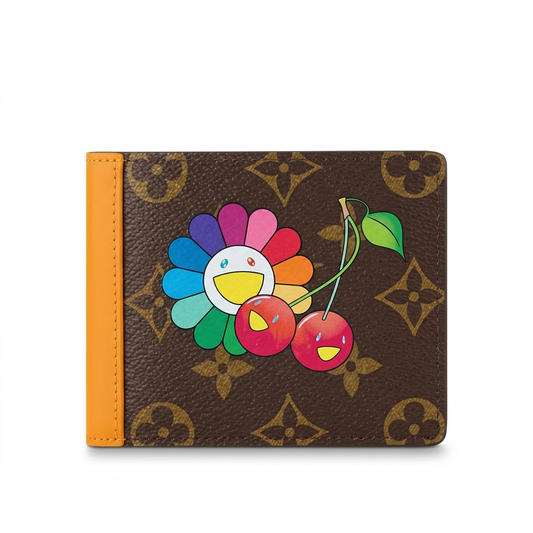Personalized Wallet LV Rainbow Flower And Cherry Brown Custom Wallet