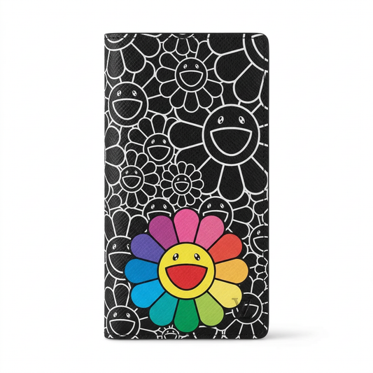 Personalized Wallet LV Smiley Flower Pattern Black Custom Wallet