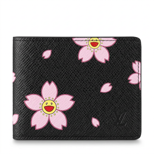 Personalized Wallet LV Smiling Cherry Blossom Black Custom Wallet