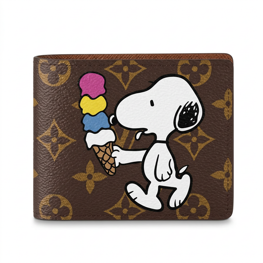 Personalized Wallet LV Snoopy Ice Cream Brown Custom Wallet