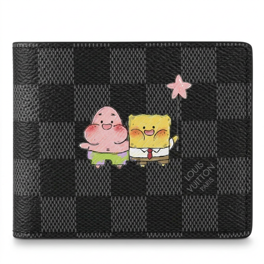 Personalized Wallet LV Spongebob Patrick Cartoon Black Custom Wallet