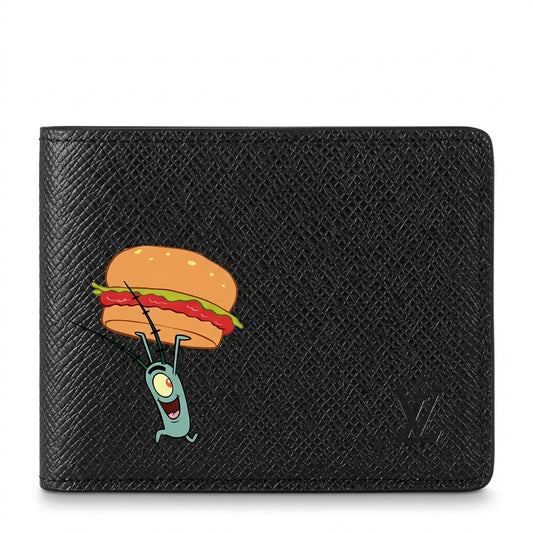 Personalized Wallet LV SpongeBob SquarePants Plankton With Burger Black Custom Wallet