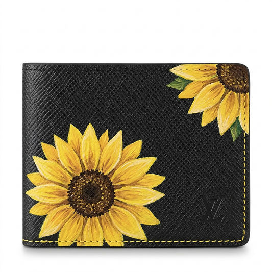 Personalized Wallet LV Sunflower Pattern Black Custom Wallet