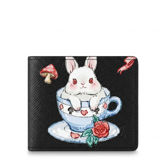 Personalized Wallet LV Teacup Rabbit Mushroom Rose Black Custom Wallet