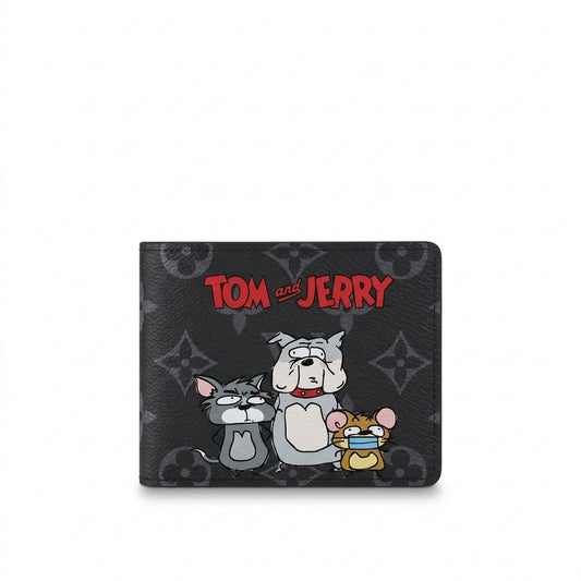 Personalized Wallet LV Tom And Jerry Cartoon Black Custom Wallet