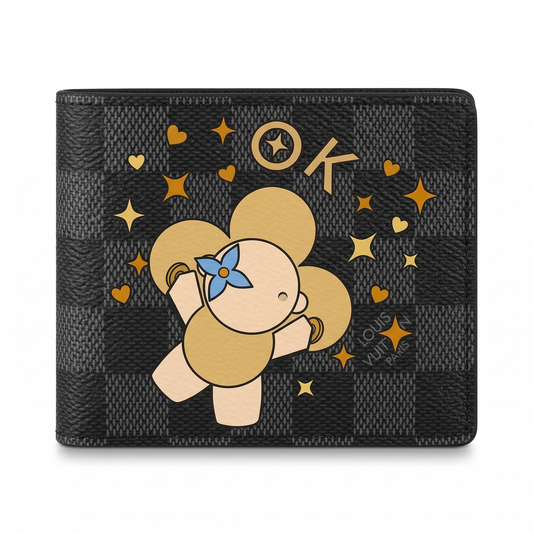 Personalized Wallet LV Vivienne Stars Hearts OK Black Custom Wallet