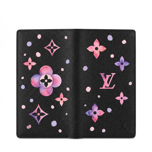 Personalized Wallet LV Watercolor Floral Dot Black Custom Wallet