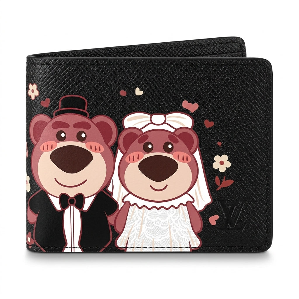 Personalized Wallet LV Wedding Strawberry Bears Black Custom Wallet