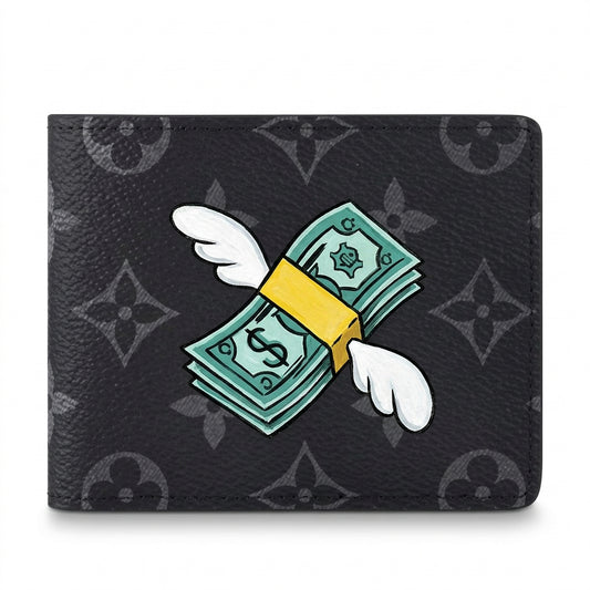 Personalized Wallet LV Winged Money Stack Black Custom Wallet