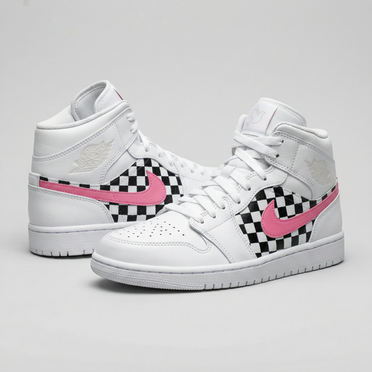 Pink Black Checkered Custom AJ 1s Shoes