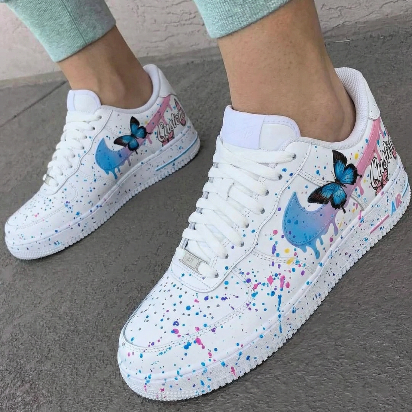 Pink Blue Butterfly Custom AF 1s Shoes
