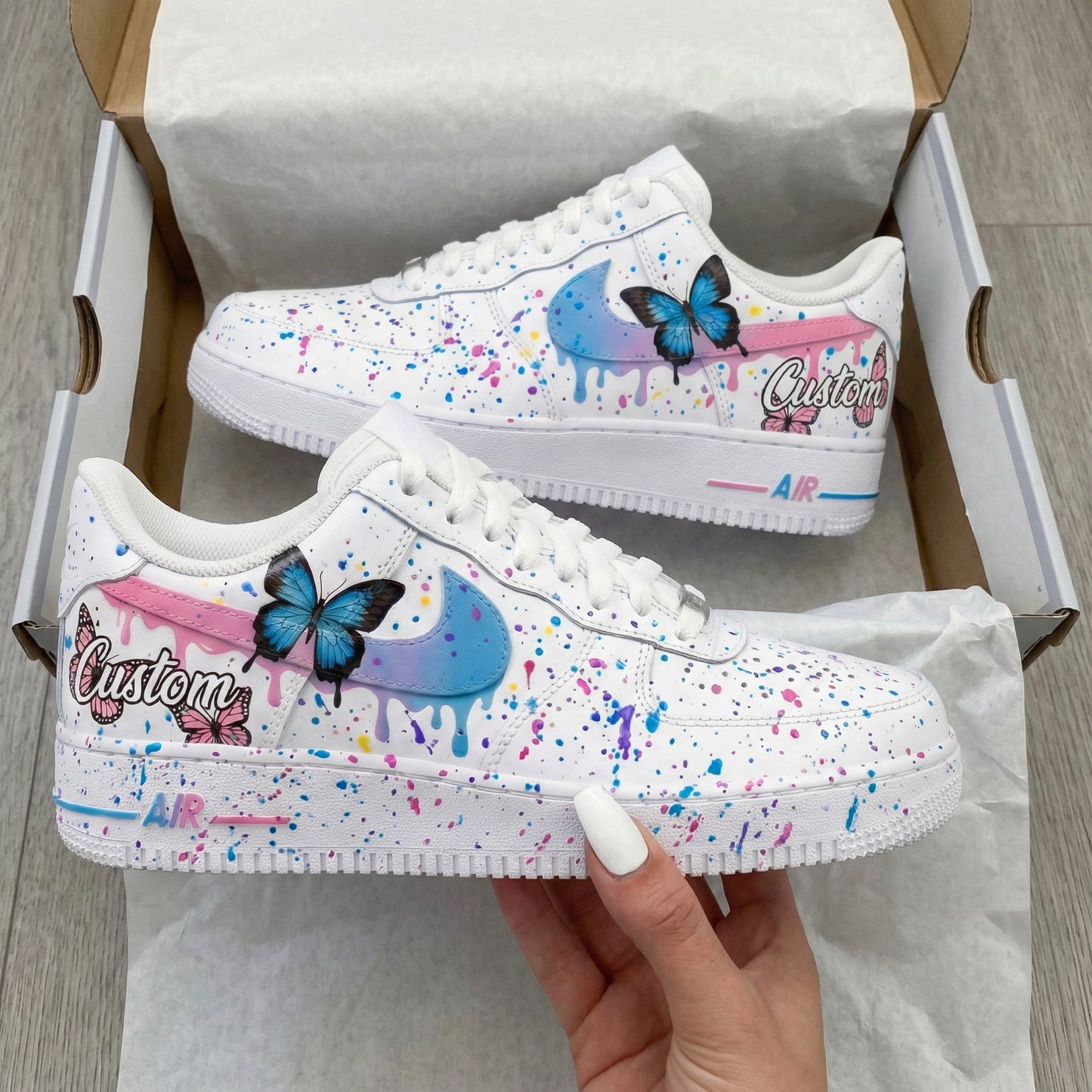 Pink Blue Butterfly Custom AF 1s Shoes