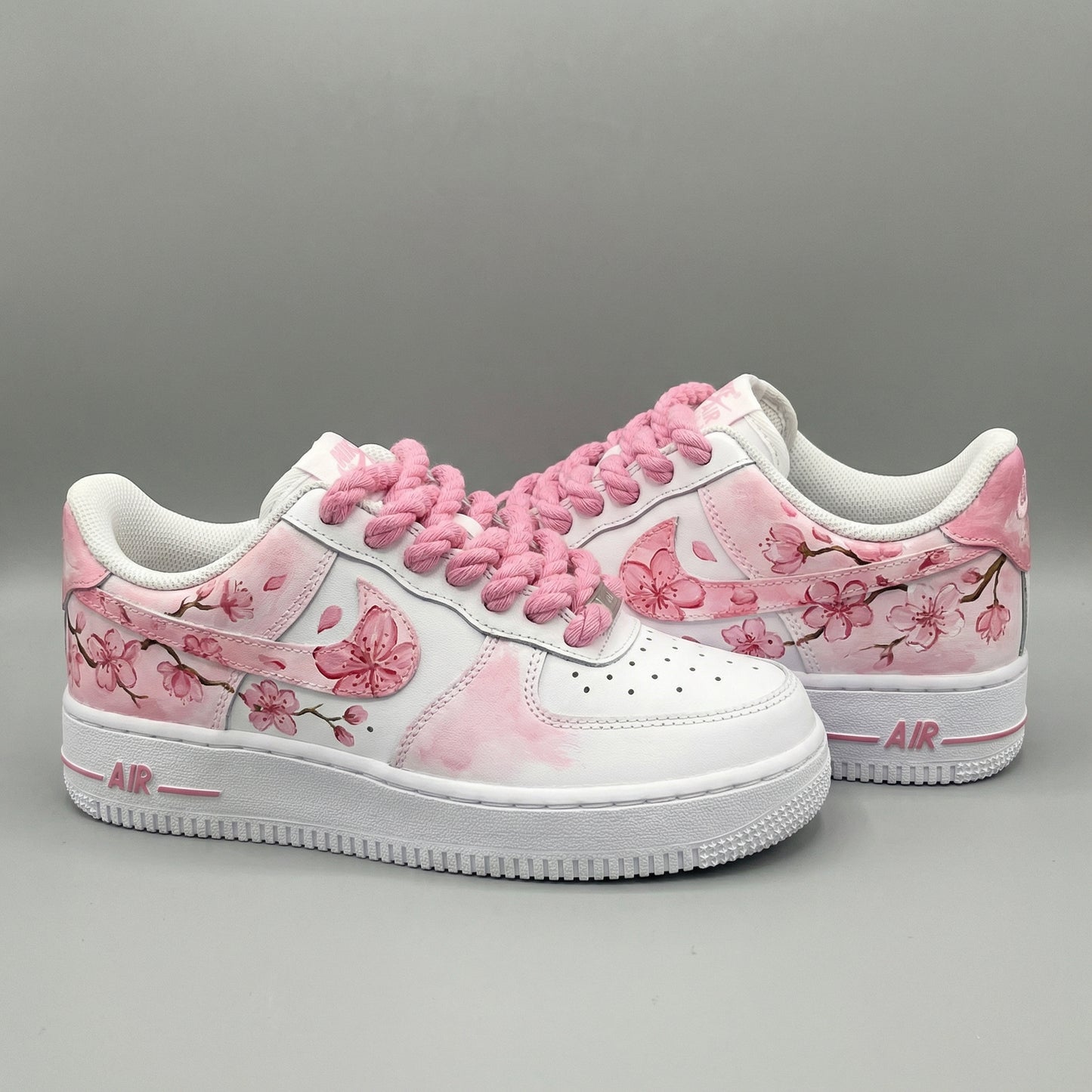 Pink Cherry Blossom Custom AF 1s Shoes Thick Shoelaces
