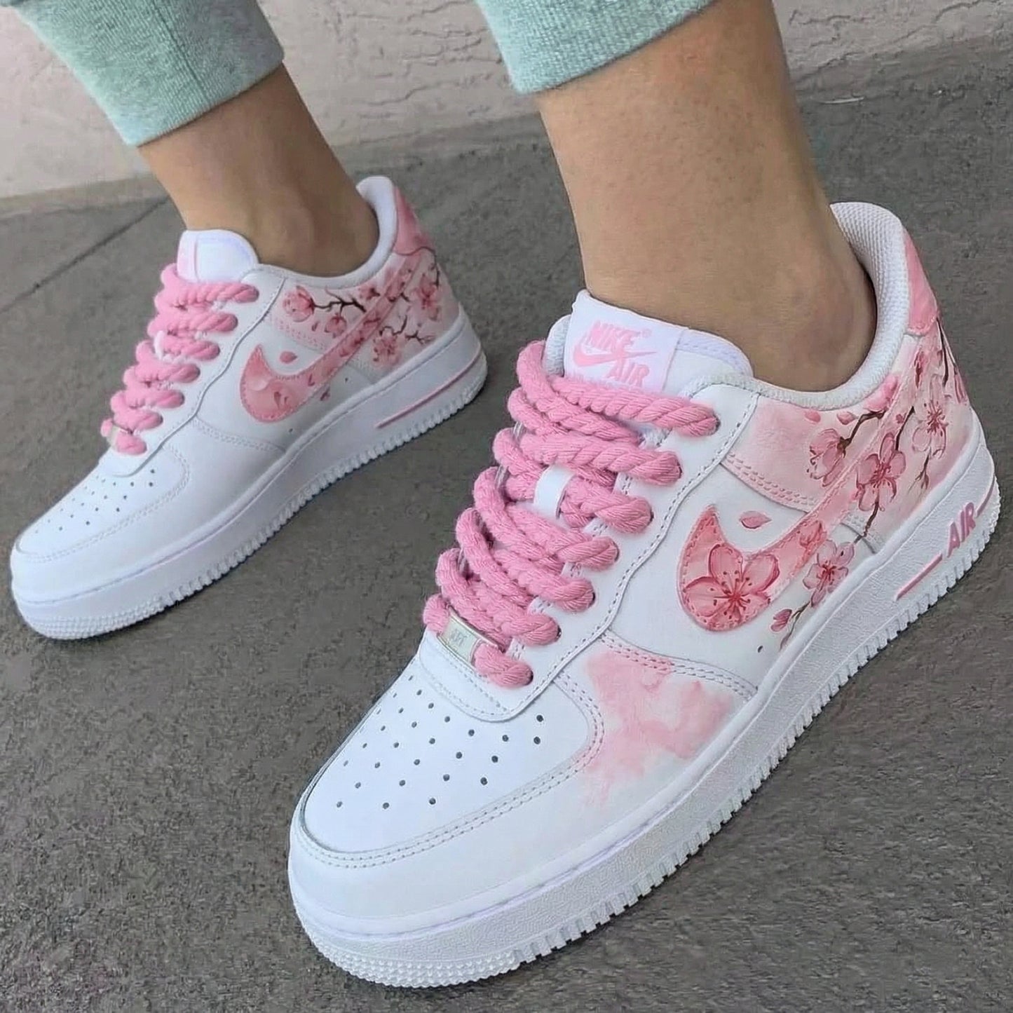 Pink Cherry Blossom Custom AF 1s Shoes Thick Shoelaces