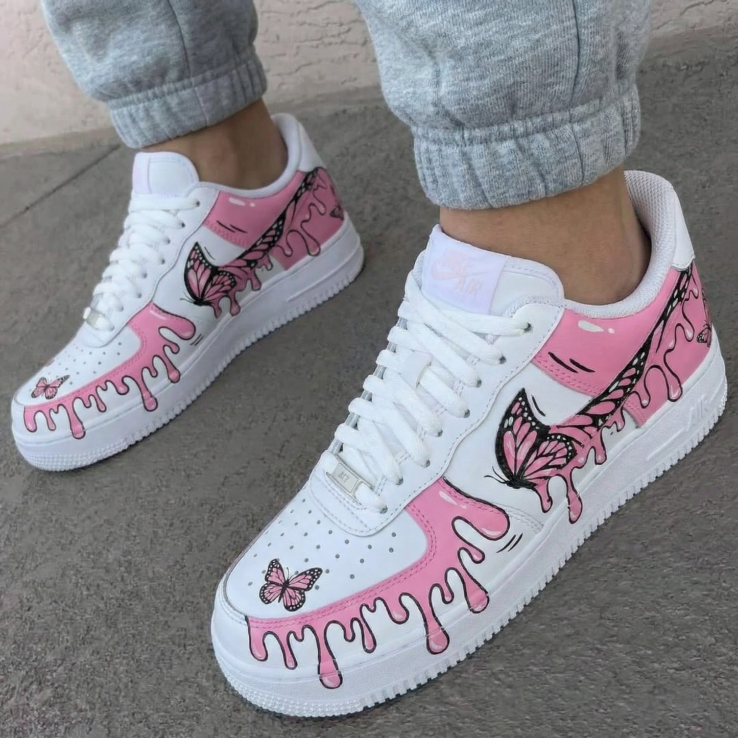 Pink Drip Butterflies Custom AF 1s Shoes