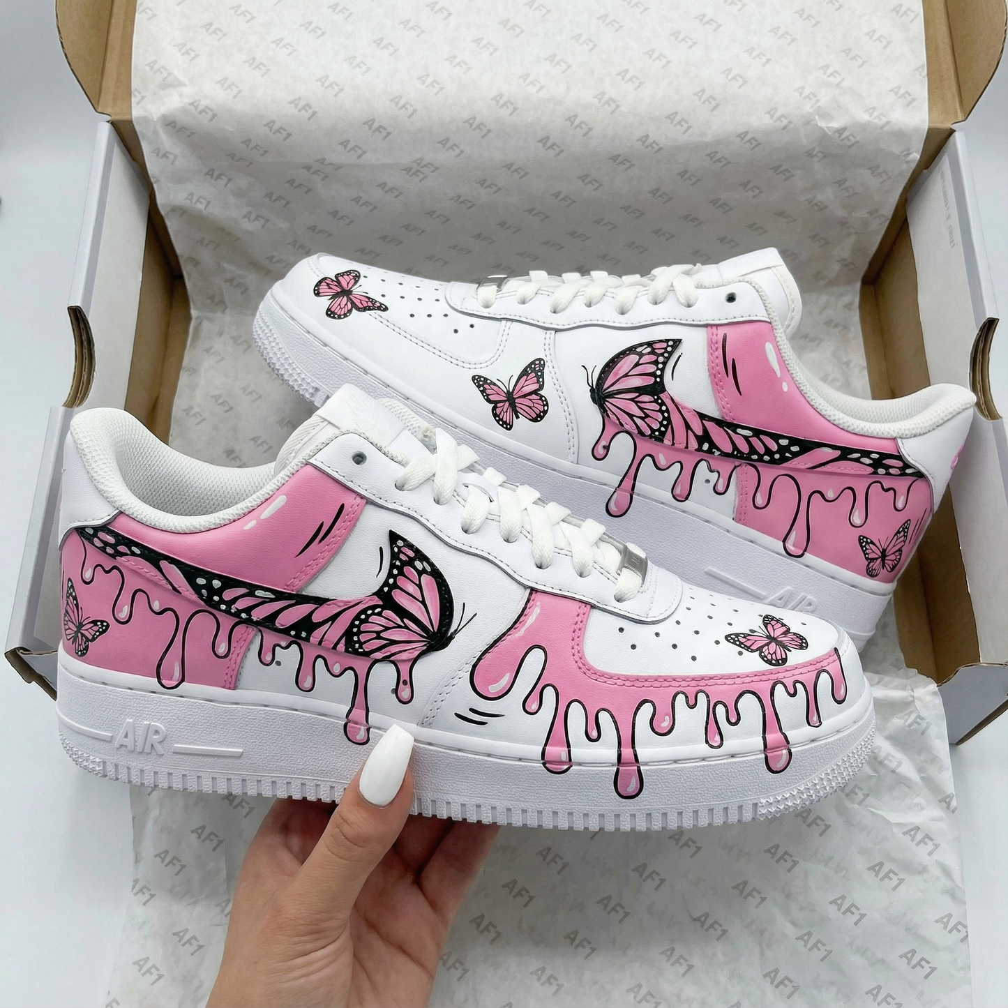 Pink Drip Butterflies Custom AF 1s Shoes