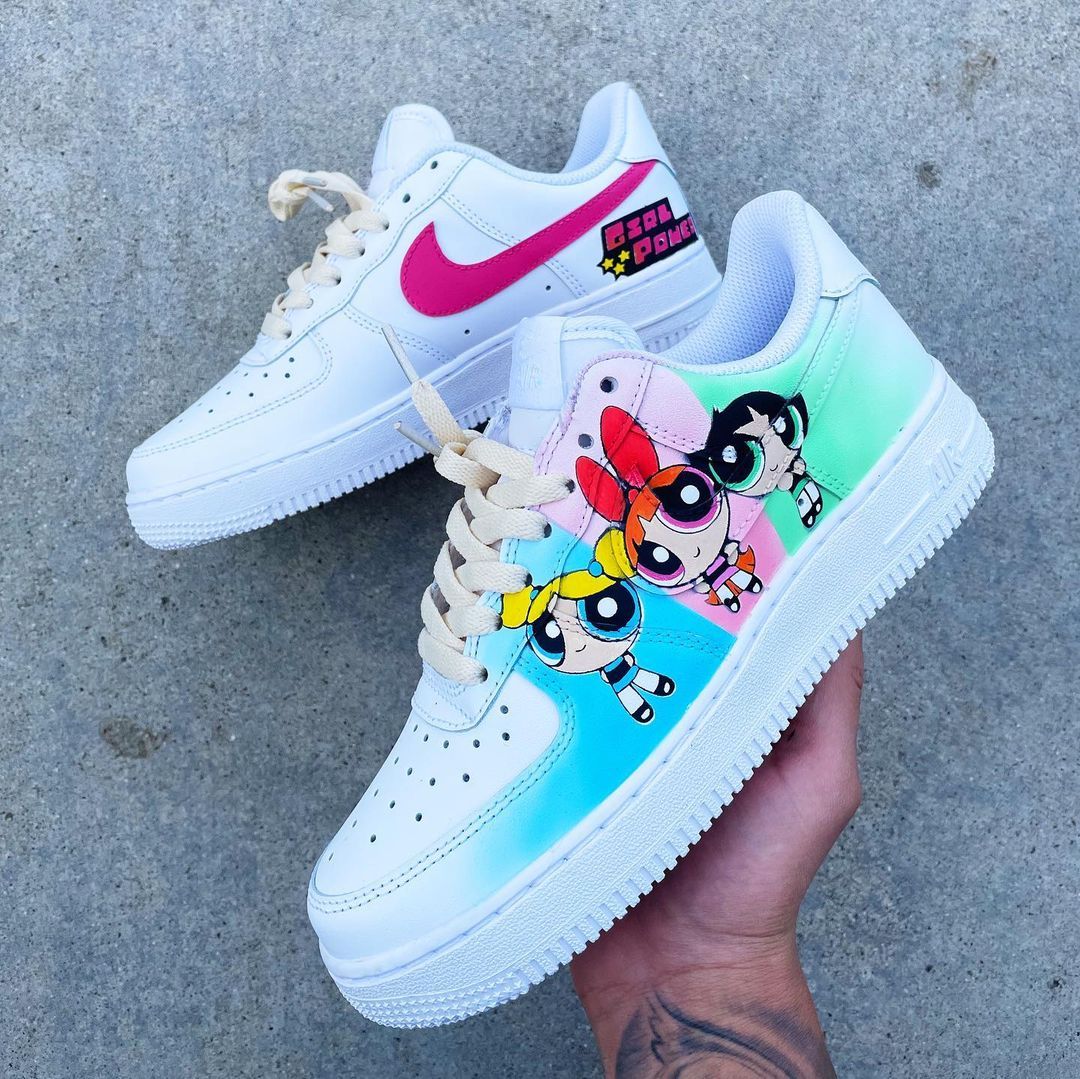 Pink Green Cartoon Powerpuff Girls Custom Air Force 1 Shoes