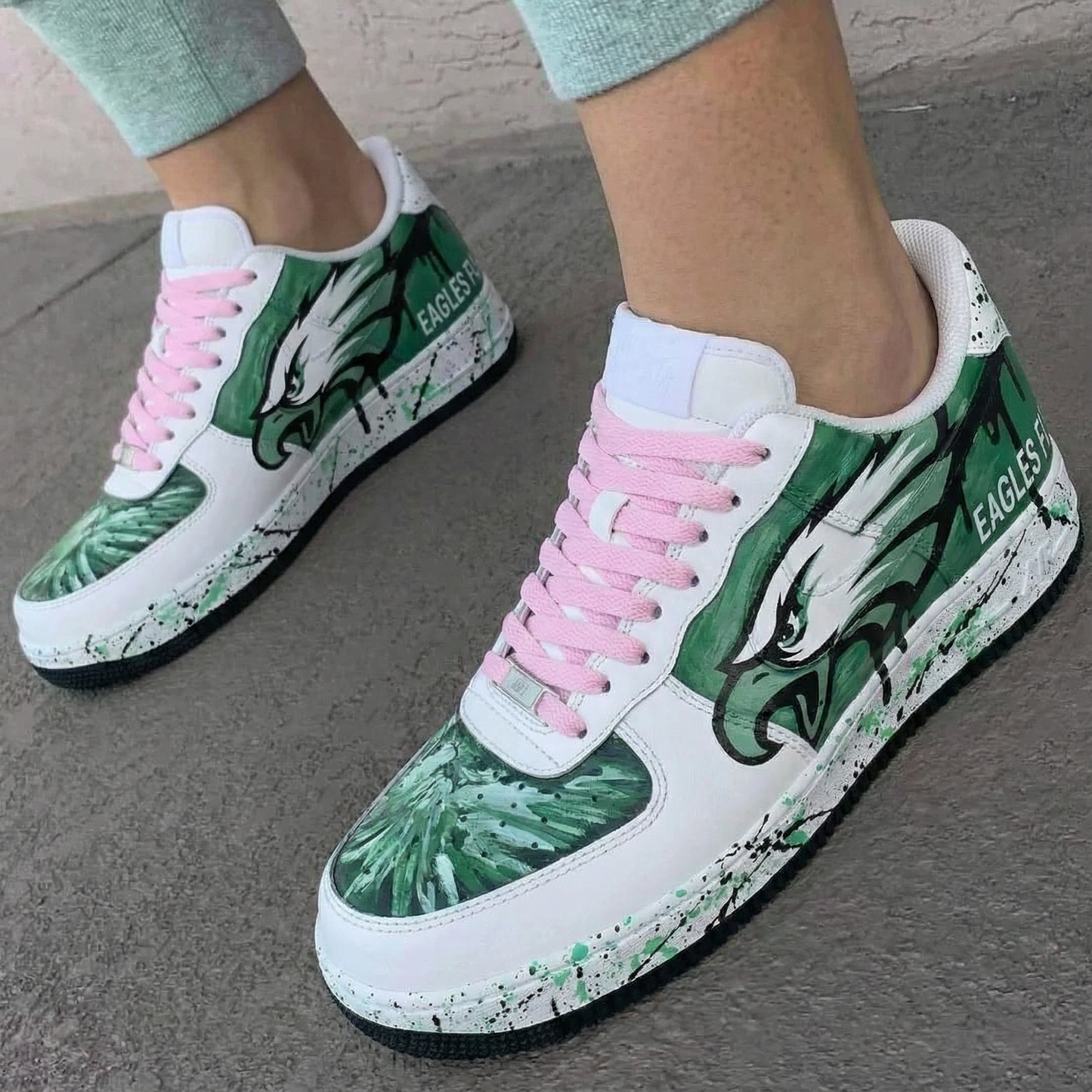 Pink Green Eagles Pattern Custom AF 1s Shoes