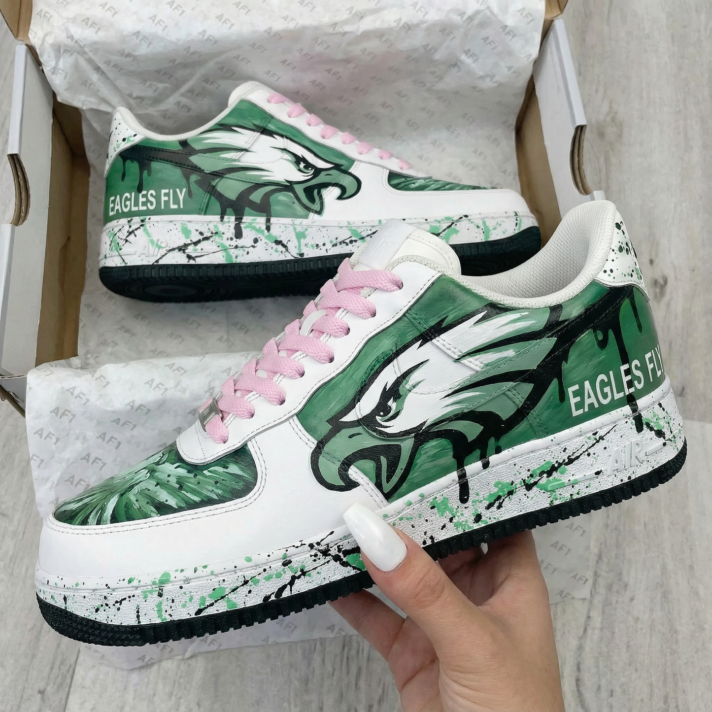 Pink Green Eagles Pattern Custom AF 1s Shoes