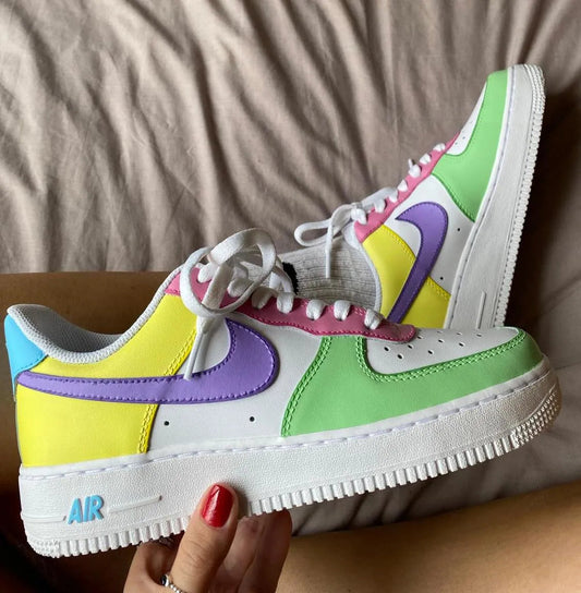 Pink Green Yellow Color - Block Custom AF 1s Shoes