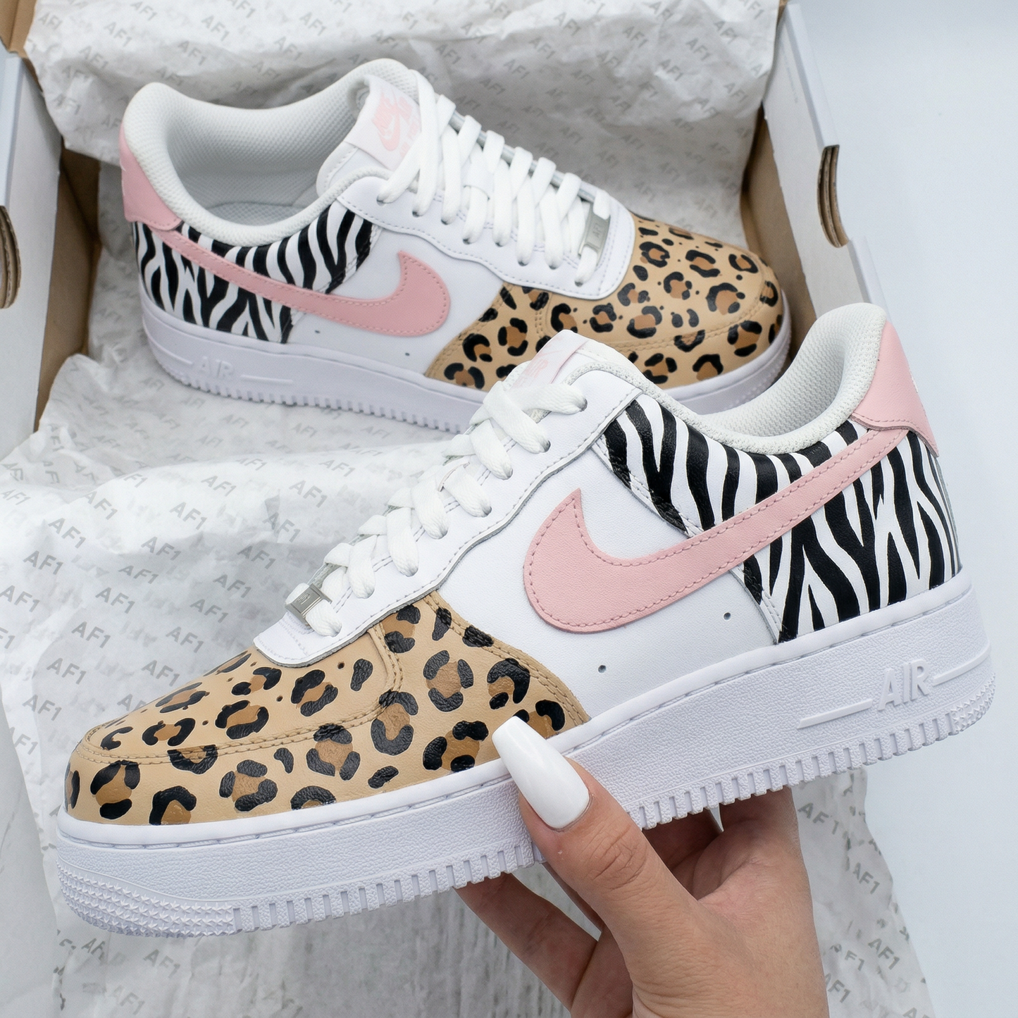 Pink Leopard Zebra Print Custom AF 1s Shoes