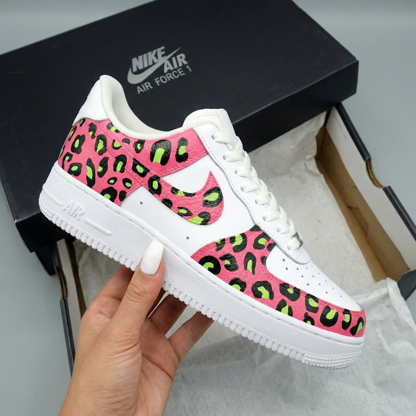 Pink Neon Green Leopard Print Custom AF 1s Shoes