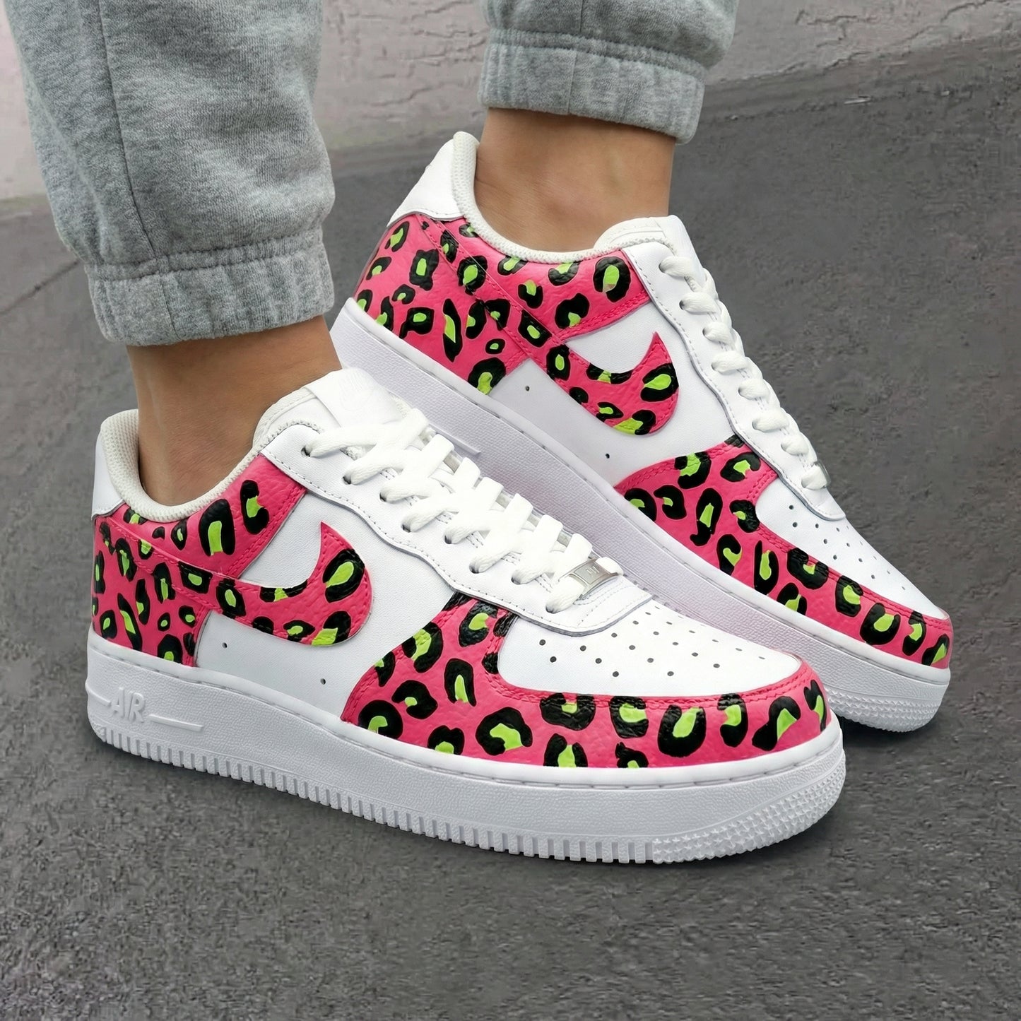 Pink Neon Green Leopard Print Custom AF 1s Shoes