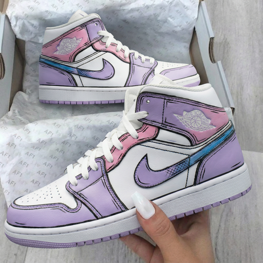 Pink Purple Cartoon Custom AJ 1s Shoes