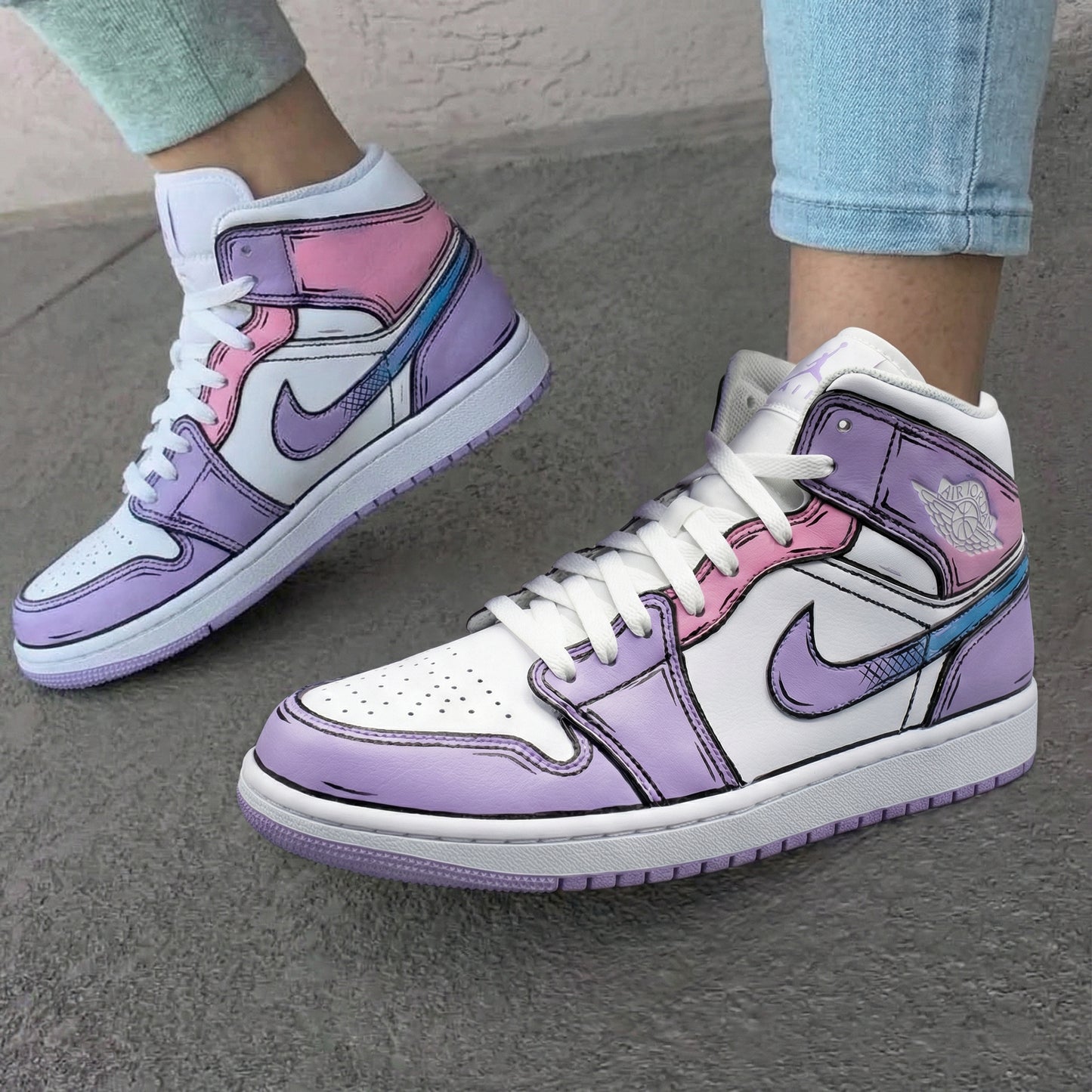 Pink Purple Cartoon Custom AJ 1s Shoes