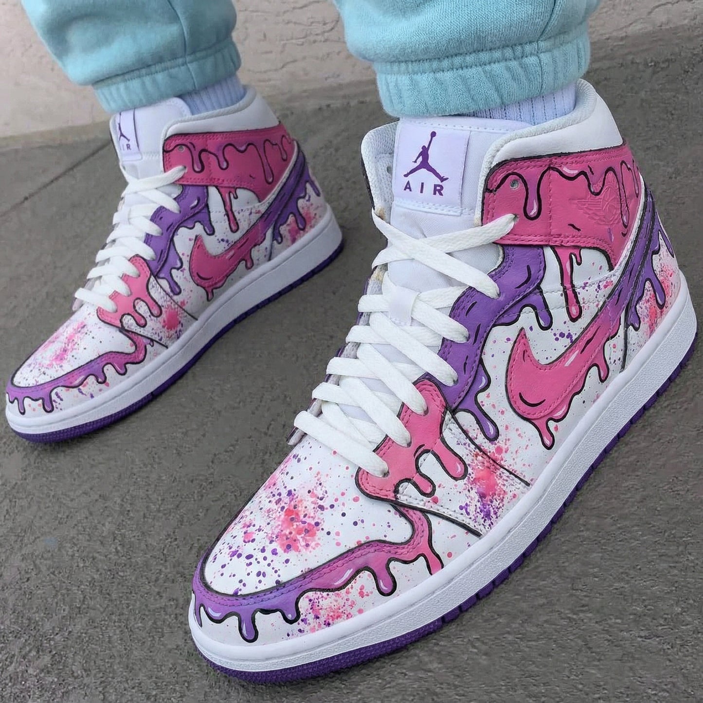Pink Purple Dripping Custom AJ 1s Shoes