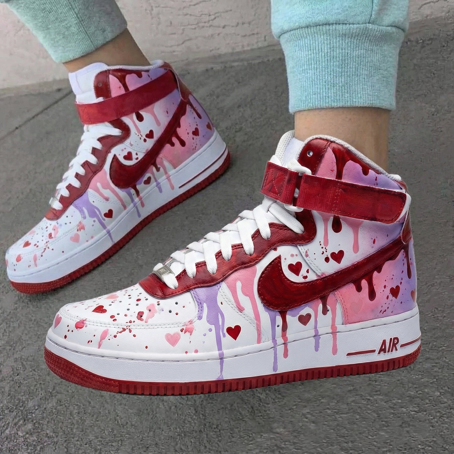 Pink Purple Heart Drip Custom AF 1s Shoes