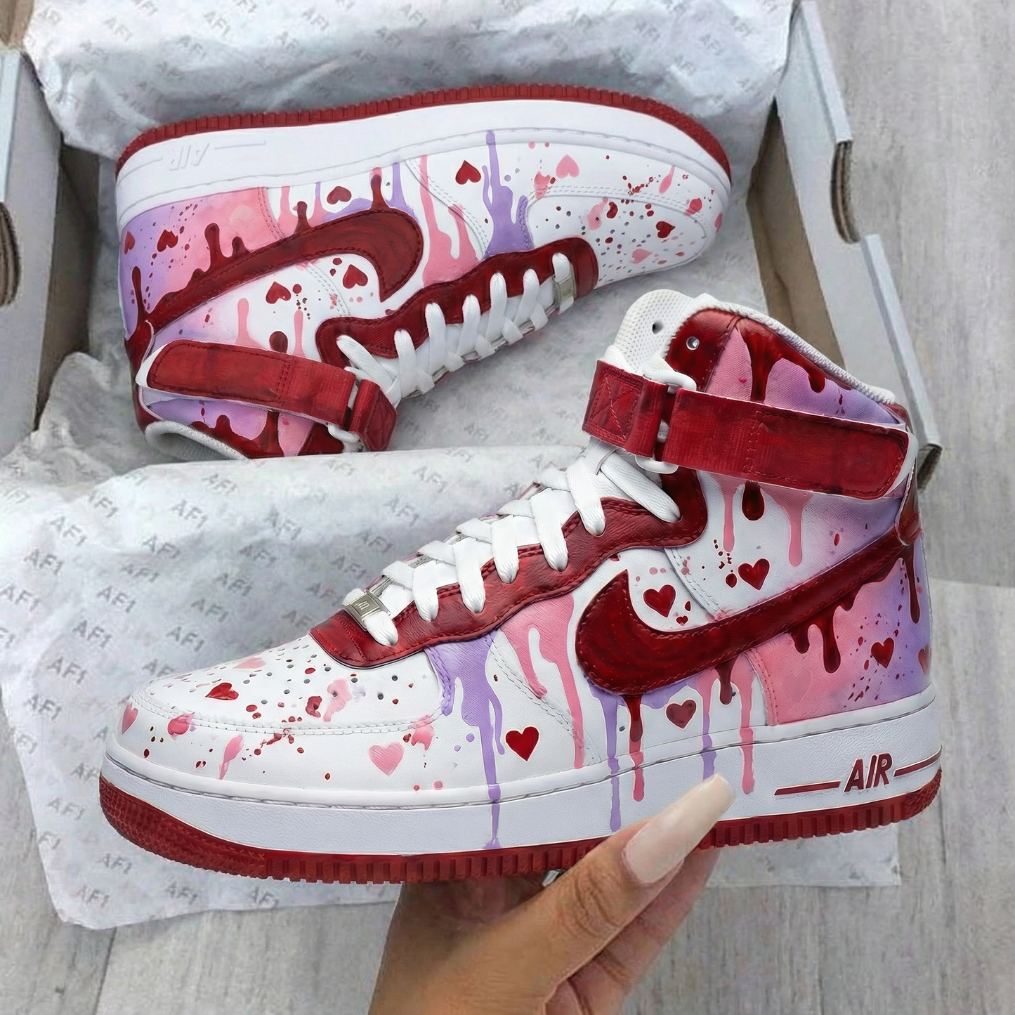 Pink Purple Heart Drip Custom AF 1s Shoes