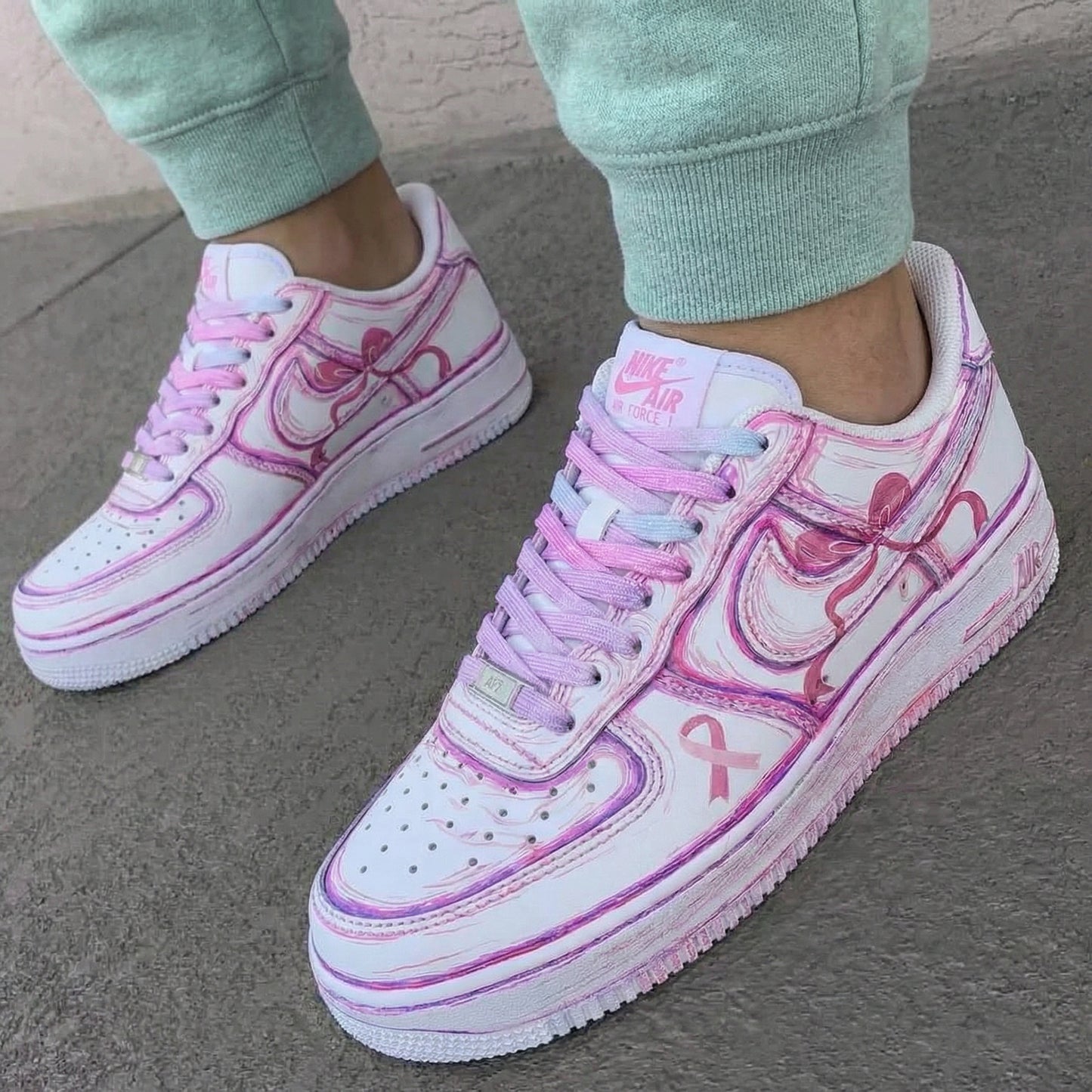 Pink Purple Ribbon Custom AF 1s Shoes