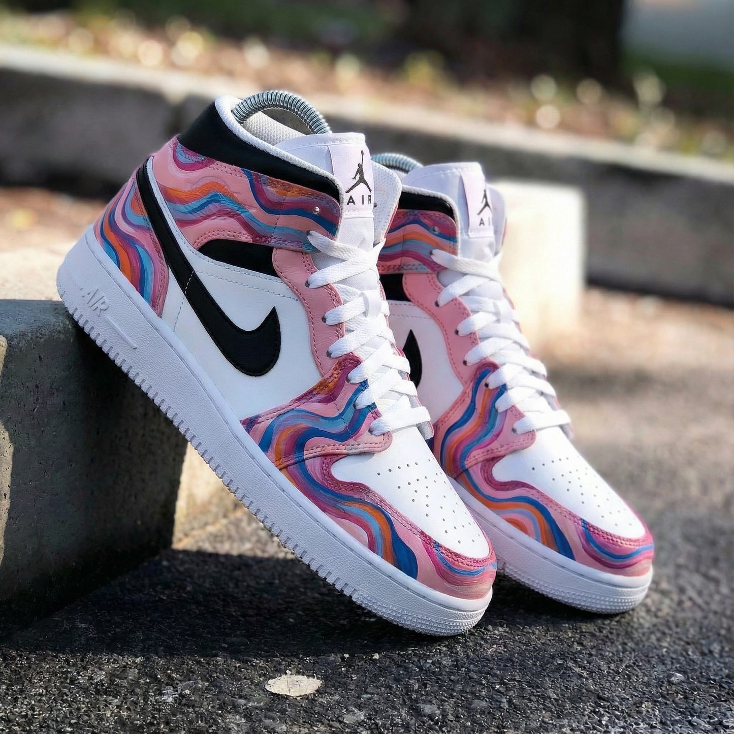 Pink Rainbow Pattern Custom AJ 1s Shoes