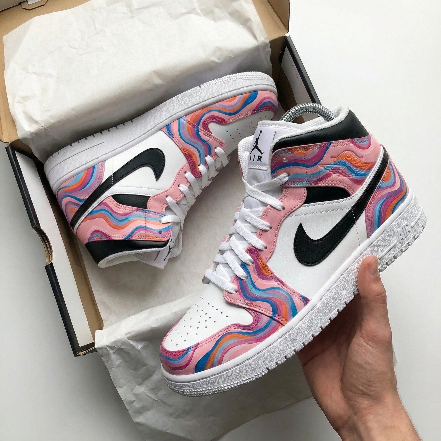 Pink Rainbow Pattern Custom AJ 1s Shoes