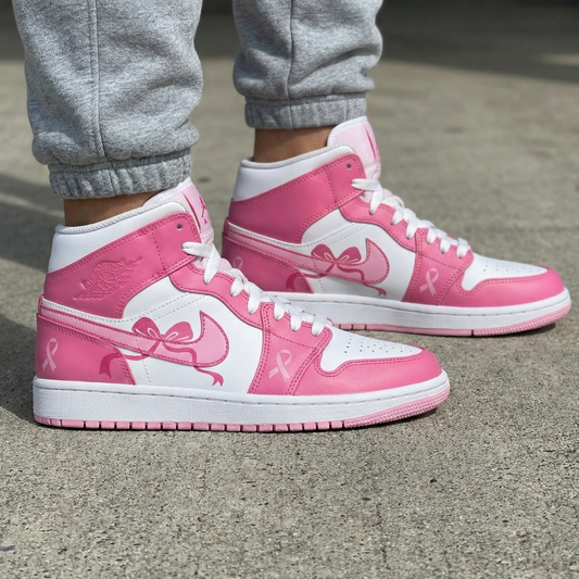 Pink White Bows Ribbons Custom AJ 1s Shoes