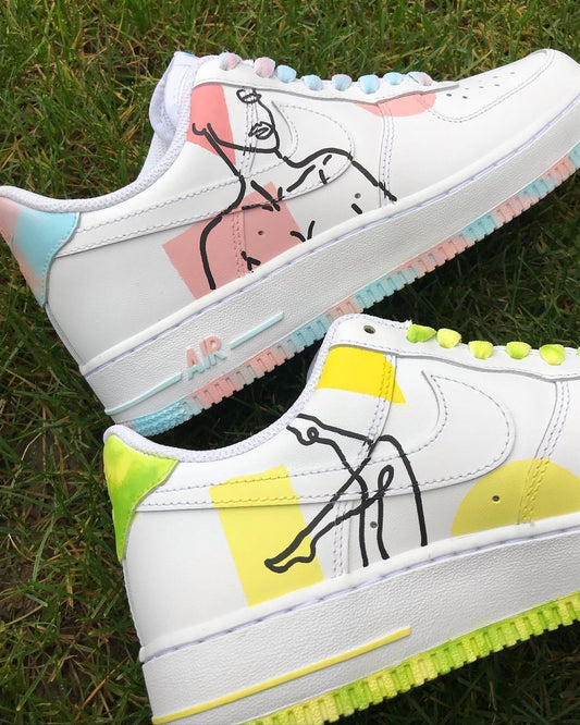 Pink Yellow Abstract Art Custom AF 1s Shoes