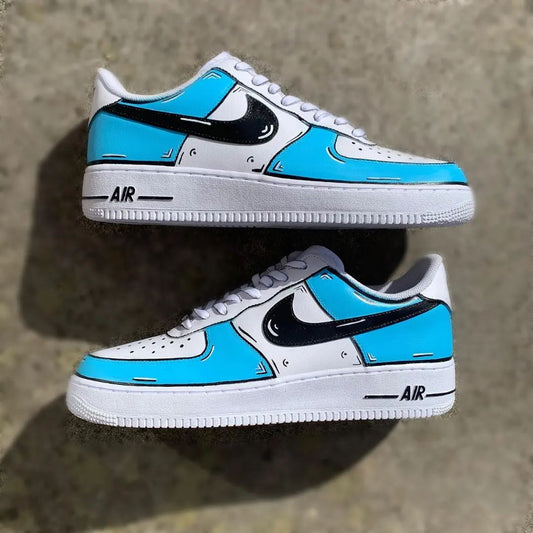 Playful Blue Black Pixel Custom AF 1s Shoes