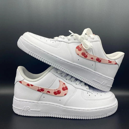 Playful Cherries on Baby Pink Custom AF 1s Shoes