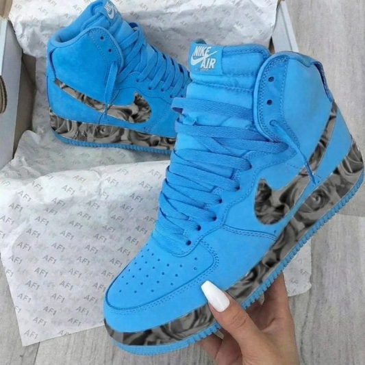 Poetic Blue Rose Pattern Custom AF 1s Shoes
