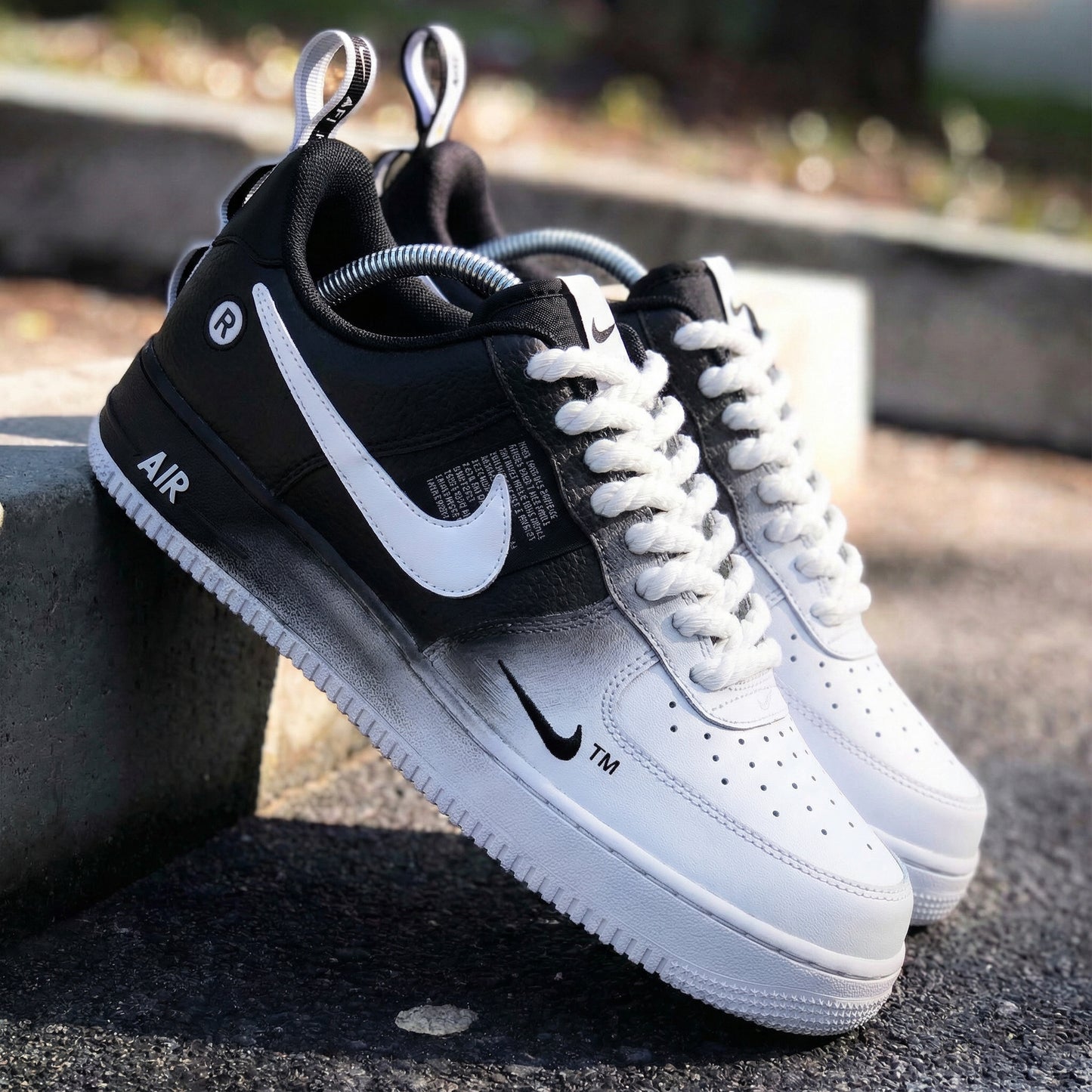 Premium Black White Gradient Custom AF 1s Shoes